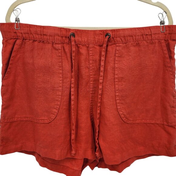 C&C California Womens Large Shorts Linen Red Pull On Drawstring Pockets - Picture 2 of 6